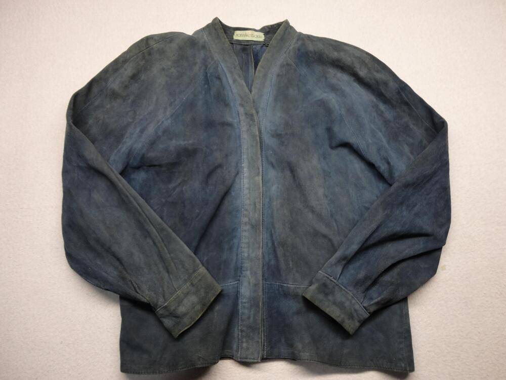 Vintage Gianni Versace Jacket Womens 10 Blue Suede Pleated Short Button Front